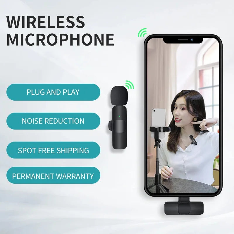 Wireless Lavalier Microphone for iPhone Android USB-C Microphone with Noise Reduction for Live Streaming Interviews mini mic