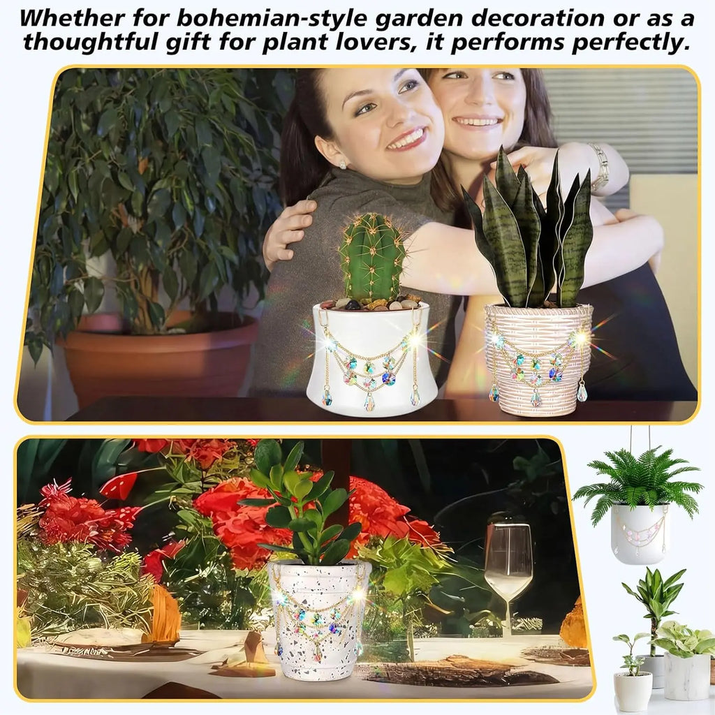 Sun Catcher Plant Hanger with Beads and Glass Crystal Beaded Plant Accessories for Indoor Home Rainbow Decor Pot Accessory