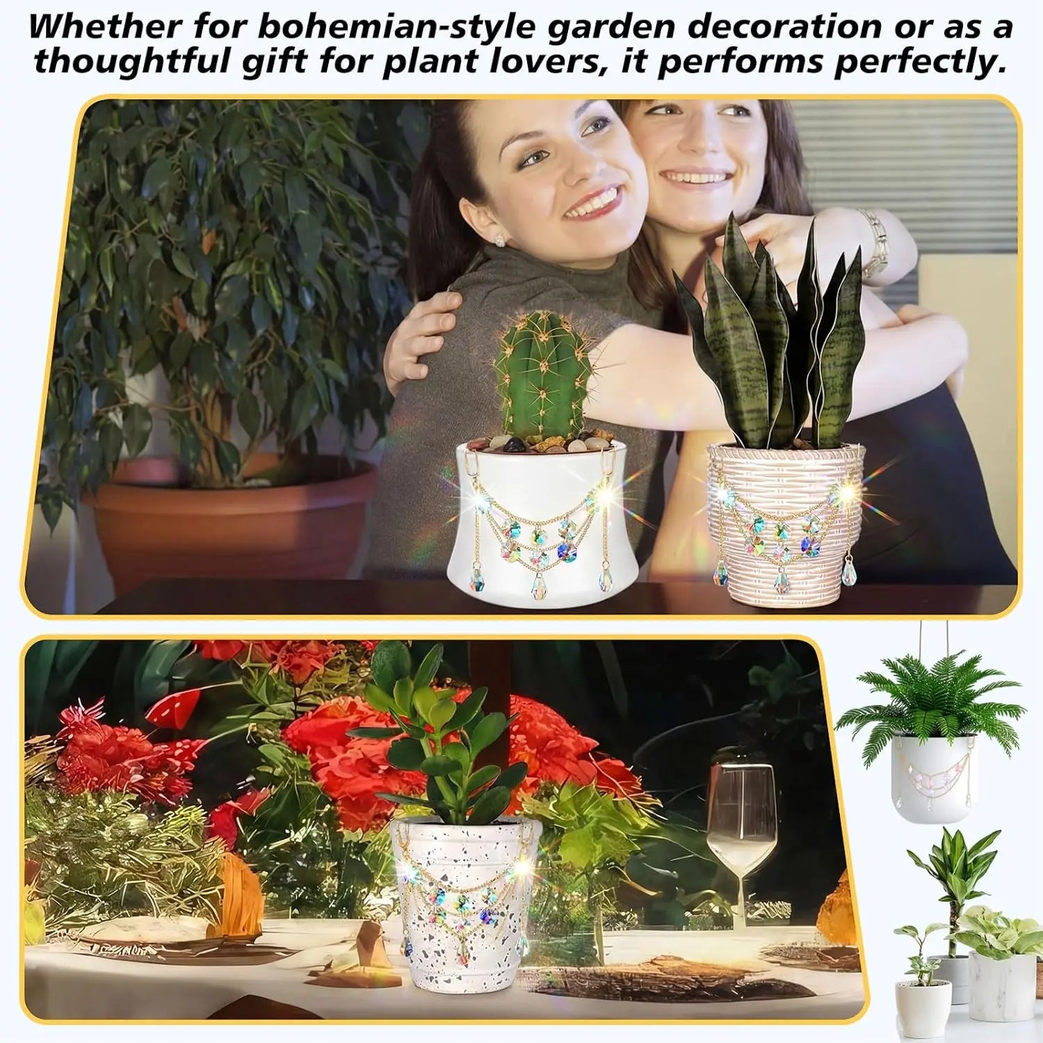 Sun Catcher Plant Hanger with Beads and Glass Crystal Beaded Plant Accessories for Indoor Home Rainbow Decor Pot Accessory