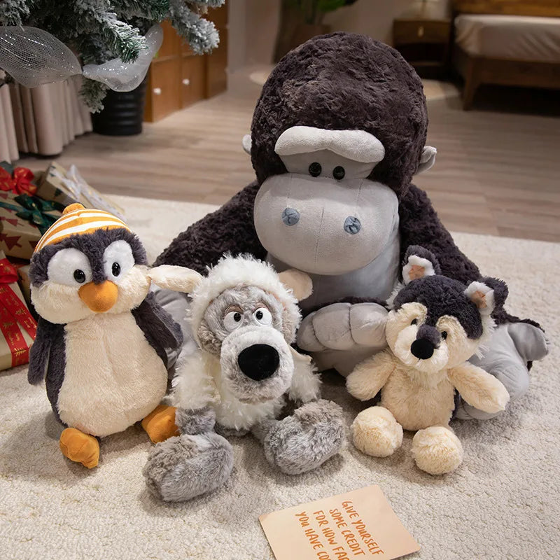 Cute Plush Toy Wolf in Sheep's Clothing Hat-Wearing Penguin Adorable Gorilla Husky Stuffed Animals for Kids Teens Animal Lovers