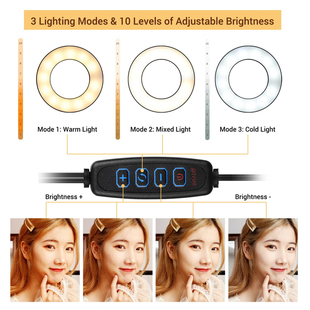 Long Arm Led Ring Fill Light USB Ring Light Fill-in Lamp Dual Lights Dimmable Ring Lamp with Phone Holder for Live Streaming