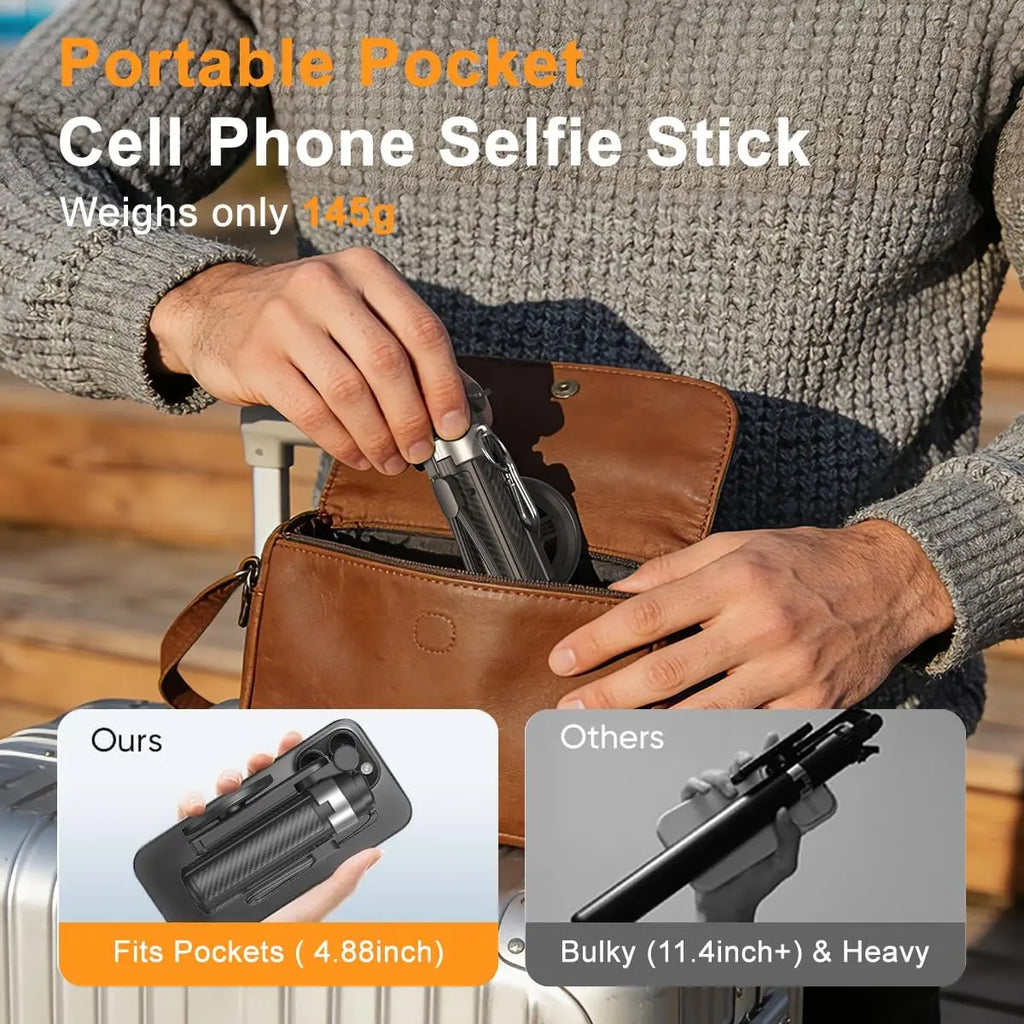Magnetic Selfie Stick with Remote for Cell Phone 360° Rotation Transforms into Mini Tripod/Handheld Stabilizer/Phone Stand