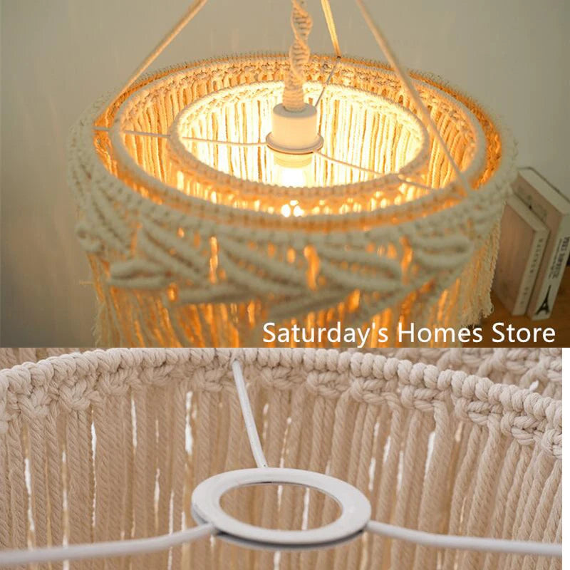 Handamde Macrame Chandelier  Macrame Lampshade Boho Hanging Lamp Cover Ceiling Pendant Light For Home Bedroom Chandeliers