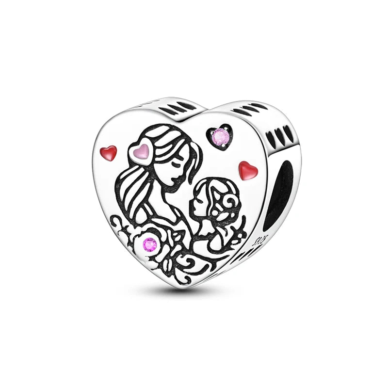 Fit 3mm Bracelets 925 Sterling Silver Tulip Family Embrace Heart Charms Beads DIY Fine Jewelry Gift Making For Women